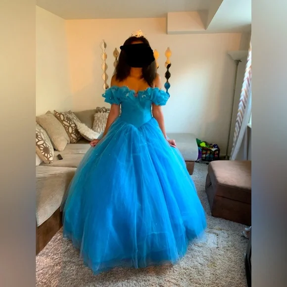 Cinderella dress worn once, color blue, size large, hoop skirt, corset is laceup - Picture 1 of 7